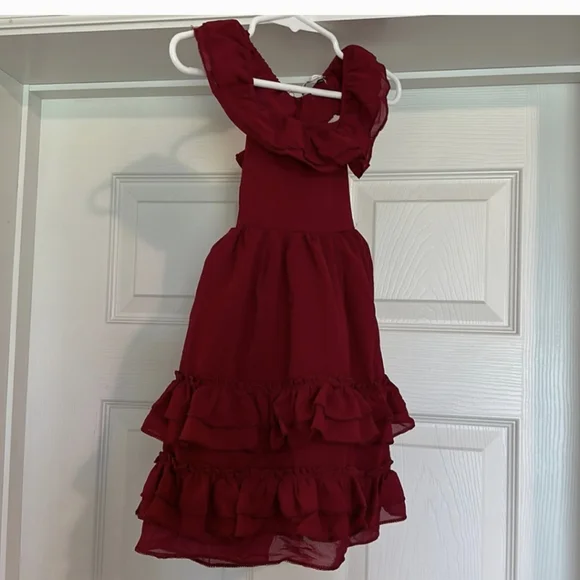 Burgundy baby girls ruffle dress size 12-18 months - Picture 4 of 6